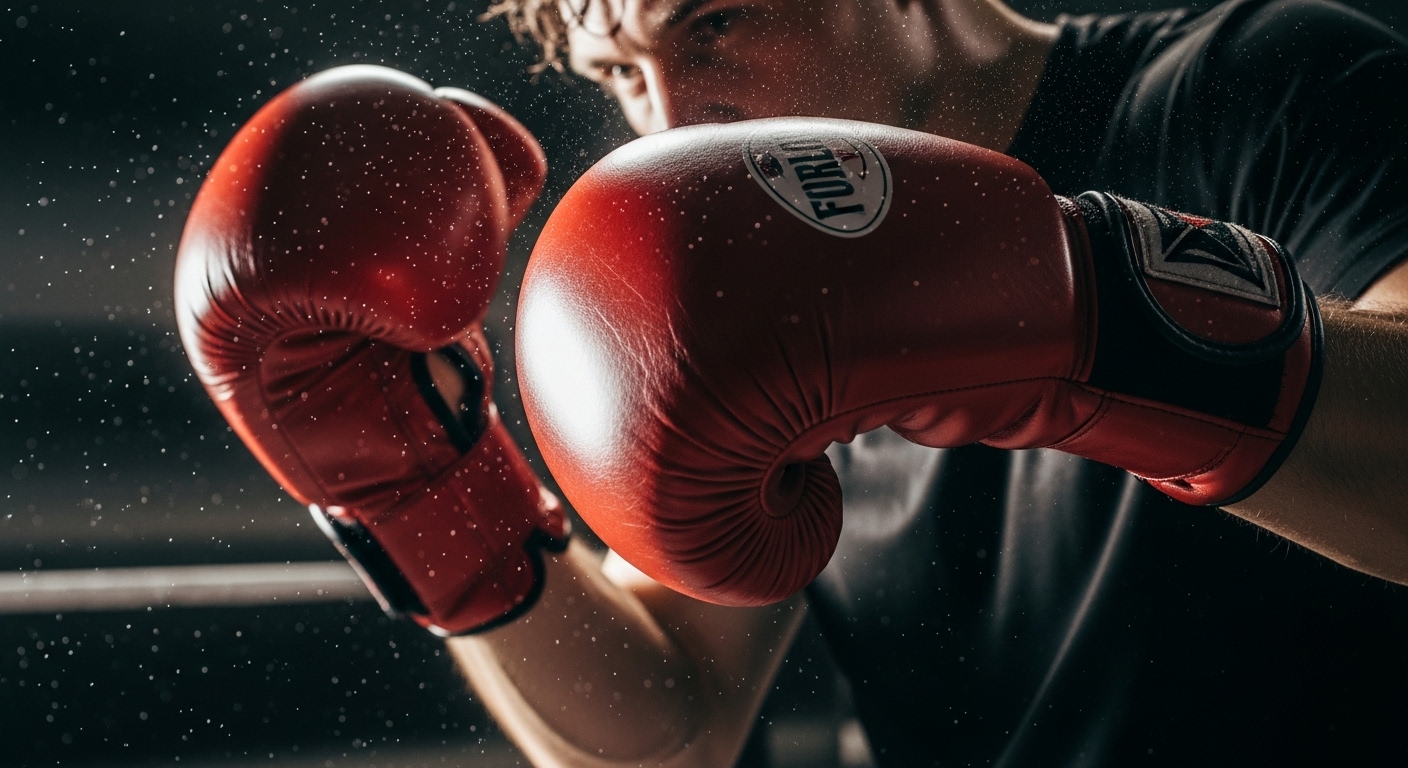 Close-up of a boxer's hands in motion, illustrating speed-focused boxing workouts.