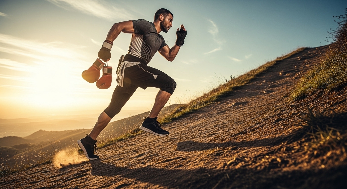 Boxing workouts with hill sprints to build endurance, explosive power, and stamina for fighters